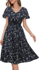 Bridesmay Floral Summer Dresses for Women 2024, Midi Dress for Women Casual with Short Sleeves