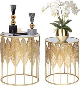 Homebeez End Tables Set of 2, Gold Nesting Side Coffee Table Decorative Round Nightstands (Stainless Steel Top)