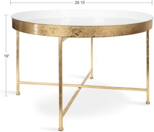 Kate and Laurel Celia Modern Glam Round Metal Coffee Table, 28.25" x 28.25" x 19", White and Gold Leaf, Chic Sophisticated Accent Table